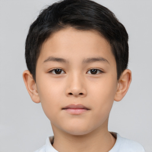 Neutral asian child male with short  brown hair and brown eyes