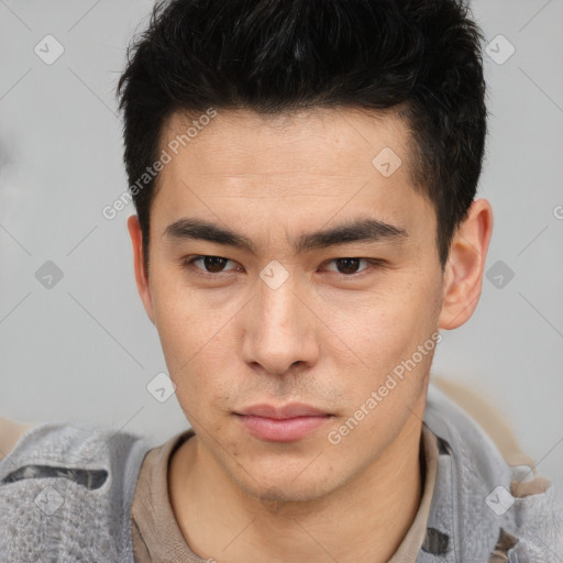 Neutral asian young-adult male with short  brown hair and brown eyes