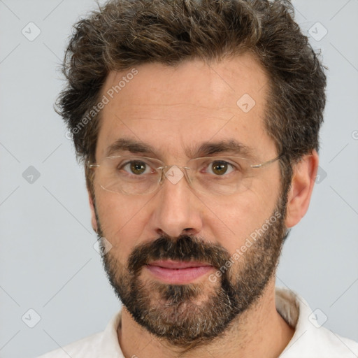 Neutral white adult male with short  brown hair and brown eyes