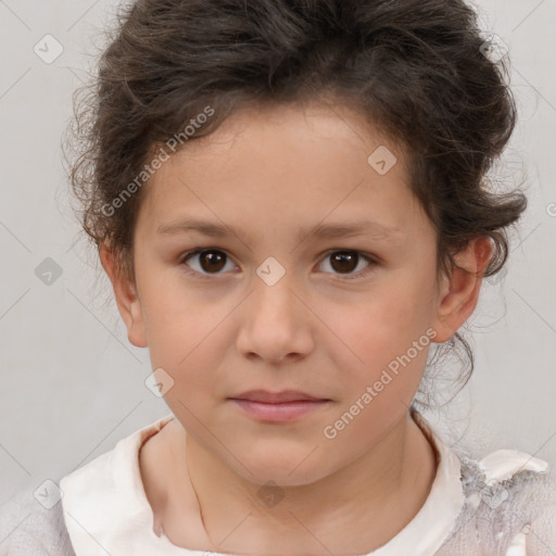 Neutral white child female with short  brown hair and brown eyes