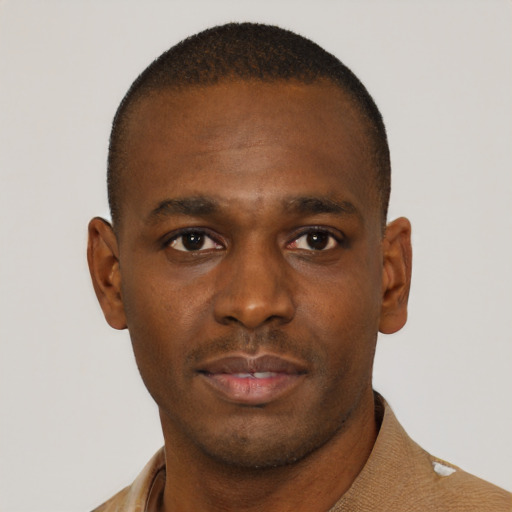 Neutral black young-adult male with short  brown hair and brown eyes