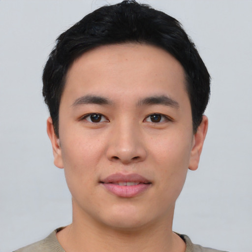 Neutral asian young-adult male with short  black hair and brown eyes