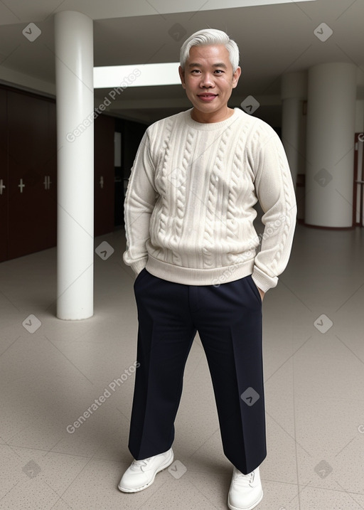 Singaporean middle-aged male with  white hair