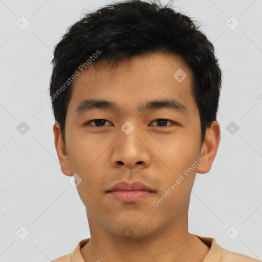 Neutral asian young-adult male with short  black hair and brown eyes