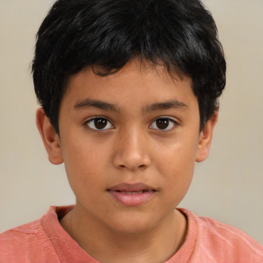 Neutral asian child male with short  brown hair and brown eyes