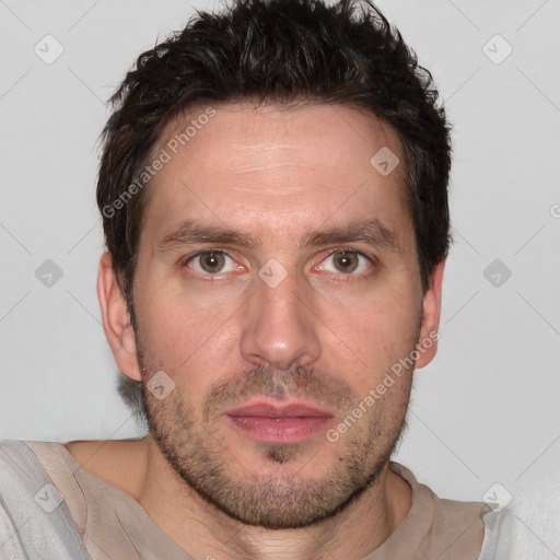 Neutral white adult male with short  brown hair and brown eyes