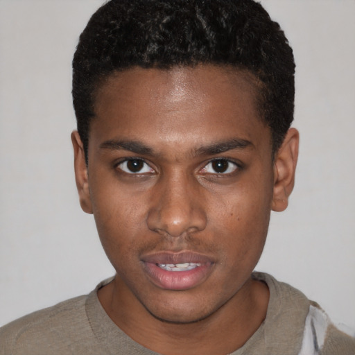 Neutral black young-adult male with short  brown hair and brown eyes