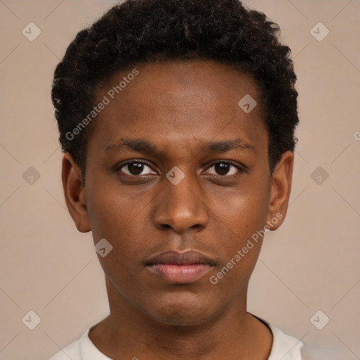 Neutral black young-adult male with short  brown hair and brown eyes