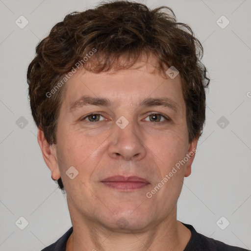 Neutral white adult male with short  brown hair and brown eyes