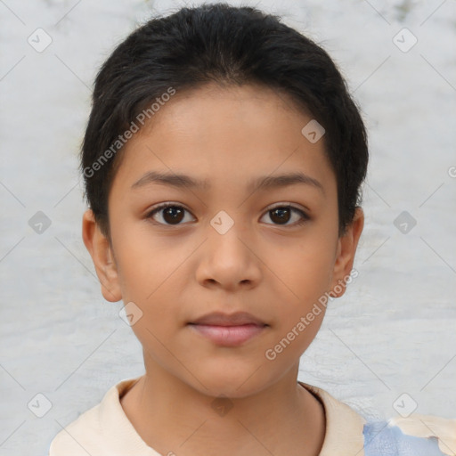 Neutral latino child female with short  brown hair and brown eyes