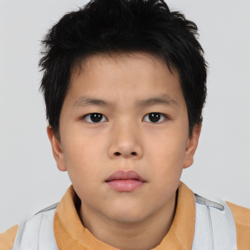 Neutral asian child male with short  brown hair and brown eyes
