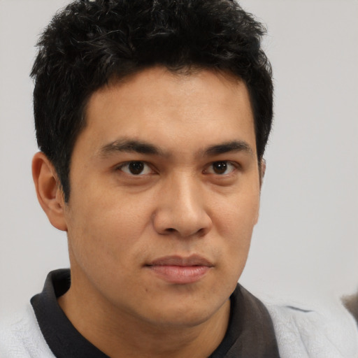 Neutral asian young-adult male with short  brown hair and brown eyes