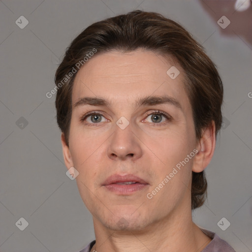 Neutral white adult male with short  brown hair and brown eyes