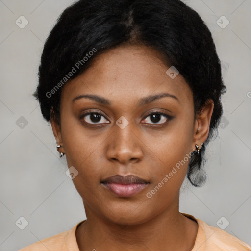 Neutral black young-adult female with medium  black hair and brown eyes