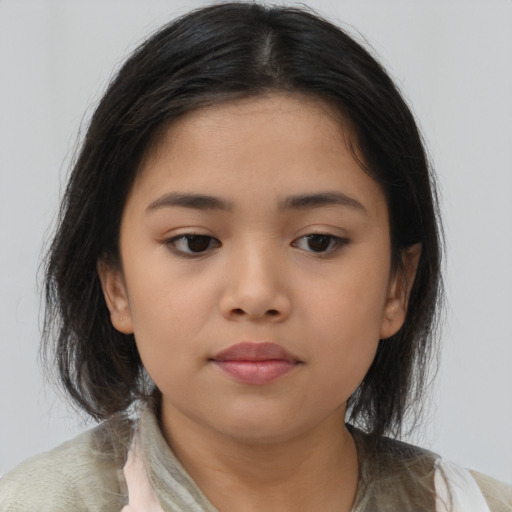 Neutral asian child female with medium  brown hair and brown eyes