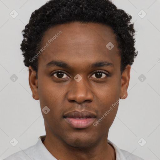 Neutral black young-adult male with short  brown hair and brown eyes