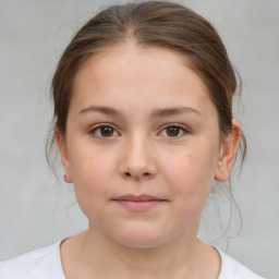 Neutral white child female with medium  brown hair and brown eyes