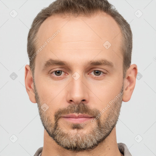 Neutral white adult male with short  brown hair and brown eyes