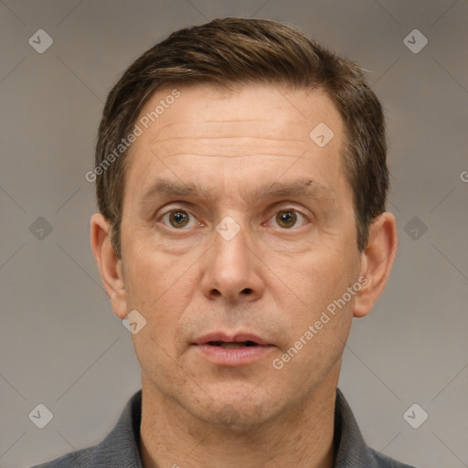 Neutral white adult male with short  brown hair and brown eyes