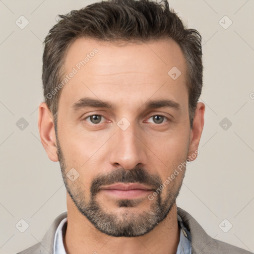 Neutral white adult male with short  brown hair and brown eyes