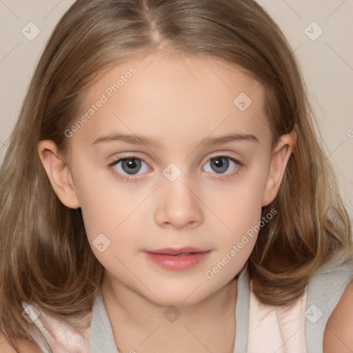 Neutral white child female with medium  brown hair and brown eyes