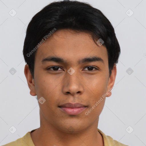 Neutral asian young-adult male with short  brown hair and brown eyes