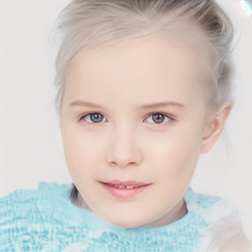 Neutral white child female with medium  blond hair and blue eyes