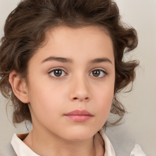 Neutral white child female with medium  brown hair and brown eyes