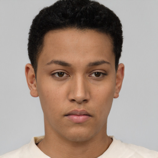 Neutral latino young-adult male with short  brown hair and brown eyes