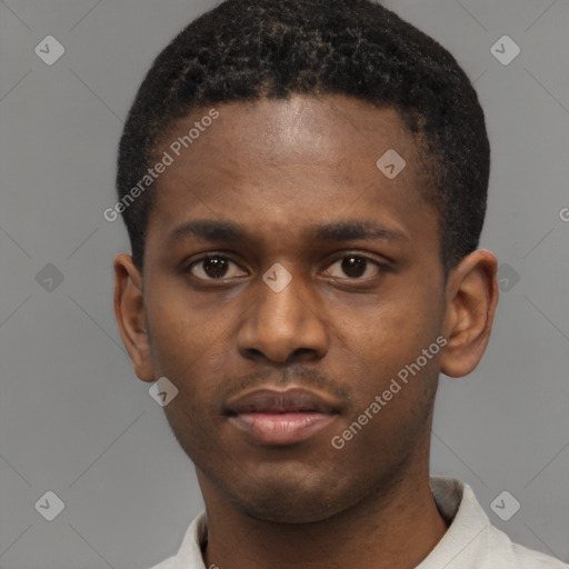 Neutral latino young-adult male with short  brown hair and brown eyes