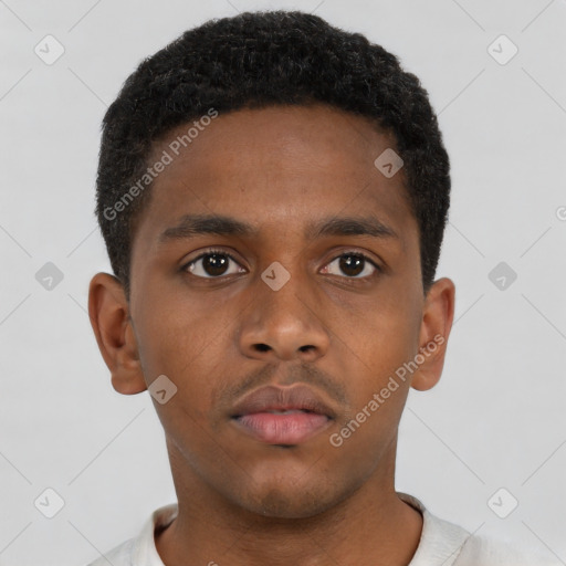 Neutral black young-adult male with short  brown hair and brown eyes