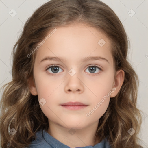 Neutral white child female with medium  brown hair and brown eyes