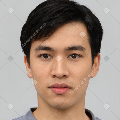 Neutral asian young-adult male with short  black hair and brown eyes