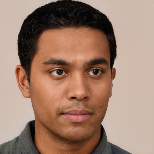 Neutral asian young-adult male with short  black hair and brown eyes