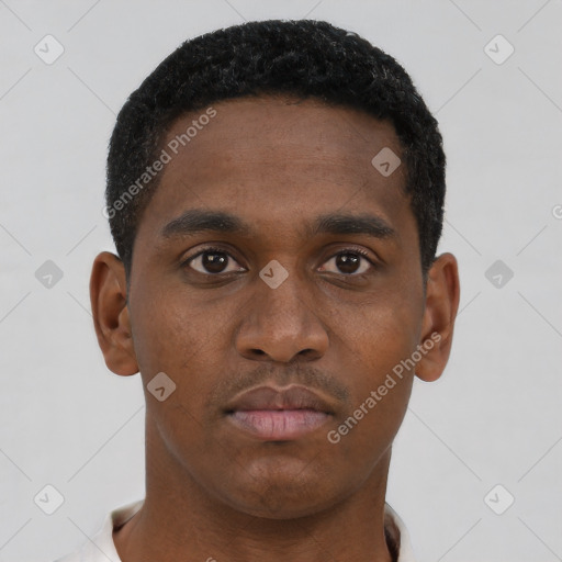 Neutral black young-adult male with short  brown hair and brown eyes