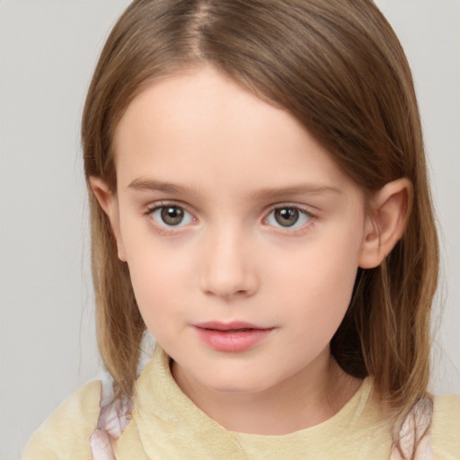 Neutral white child female with medium  brown hair and brown eyes