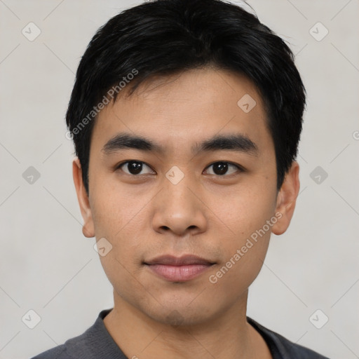 Neutral asian young-adult male with short  black hair and brown eyes