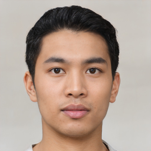 Neutral asian young-adult male with short  black hair and brown eyes