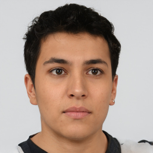 Neutral asian young-adult male with short  brown hair and brown eyes