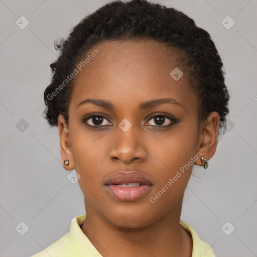 Neutral black young-adult female with short  brown hair and brown eyes