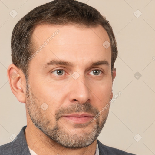 Neutral white adult male with short  brown hair and brown eyes