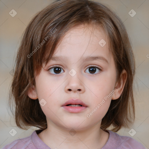 Neutral white child female with medium  brown hair and brown eyes