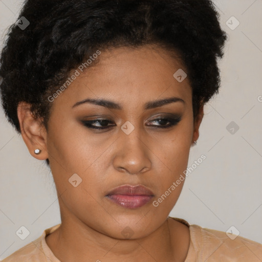 Neutral black young-adult female with short  brown hair and brown eyes