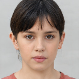 Neutral white young-adult female with short  brown hair and brown eyes