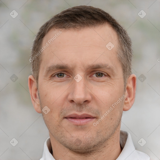 Neutral white adult male with short  brown hair and brown eyes