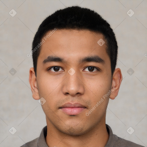 Neutral asian young-adult male with short  black hair and brown eyes