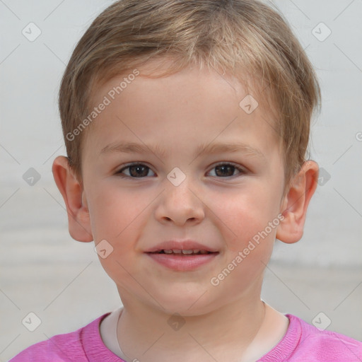 Joyful white child male with short  brown hair and brown eyes