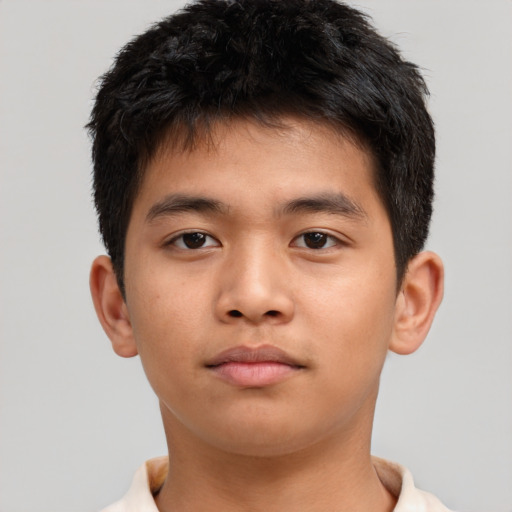 Neutral asian child male with short  brown hair and brown eyes