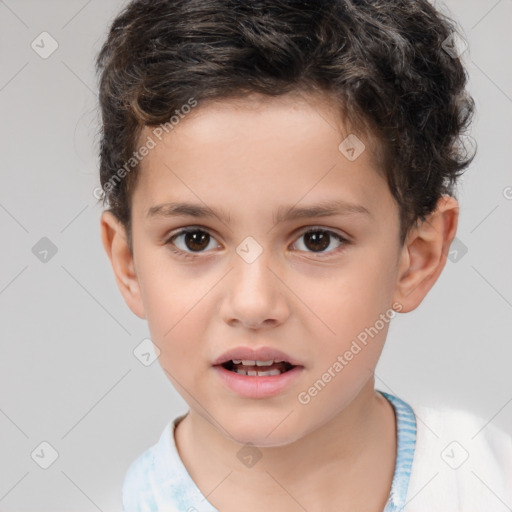 Joyful white child male with short  brown hair and brown eyes