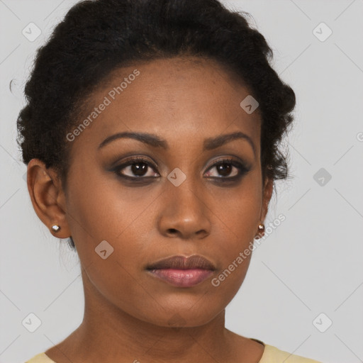 Neutral black young-adult female with short  brown hair and brown eyes